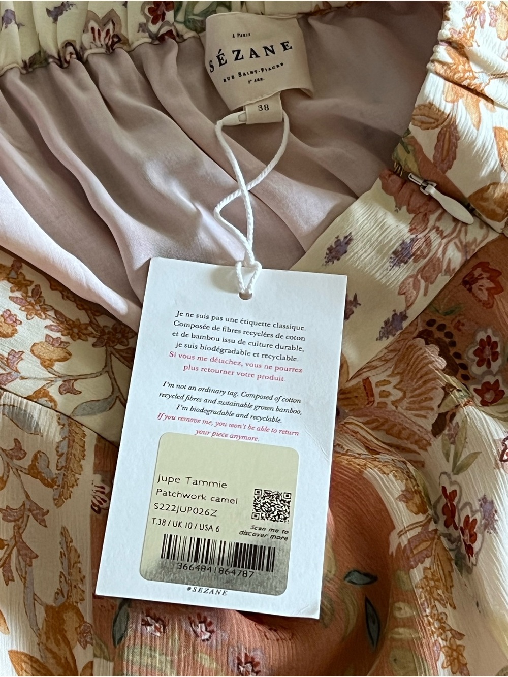 NWT Sezane Tammie Floral Tiered A-Line Midi Skirt in Peach and Cream - Picture 6 of 7